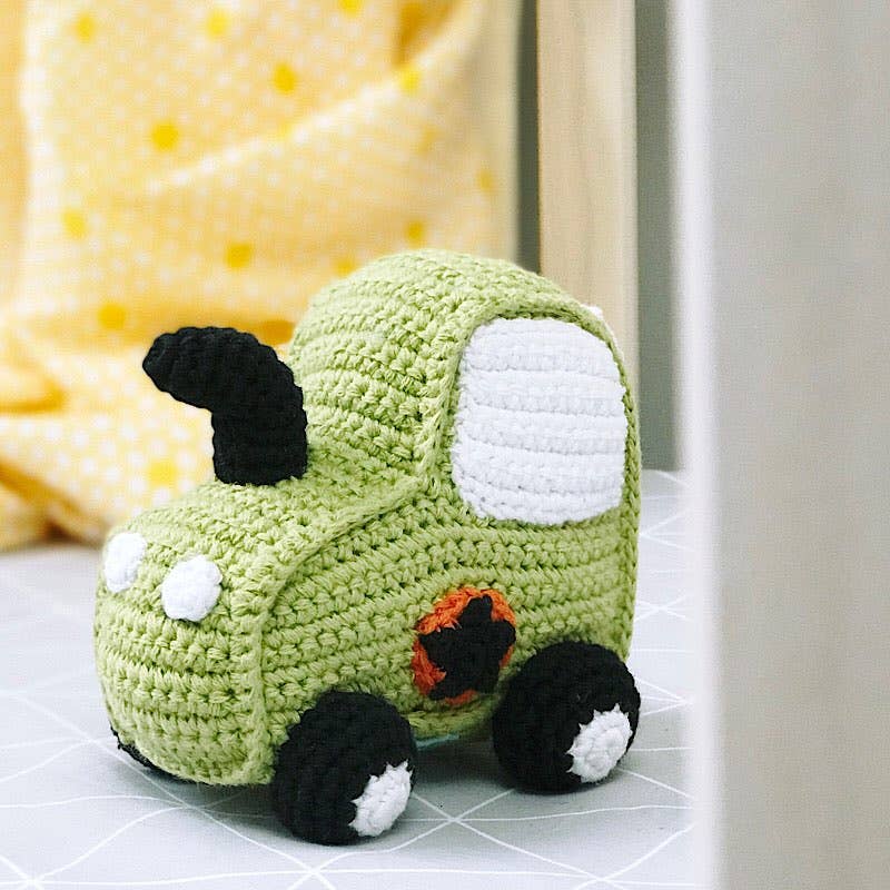 Plush Toy Tractor Rattle - Green