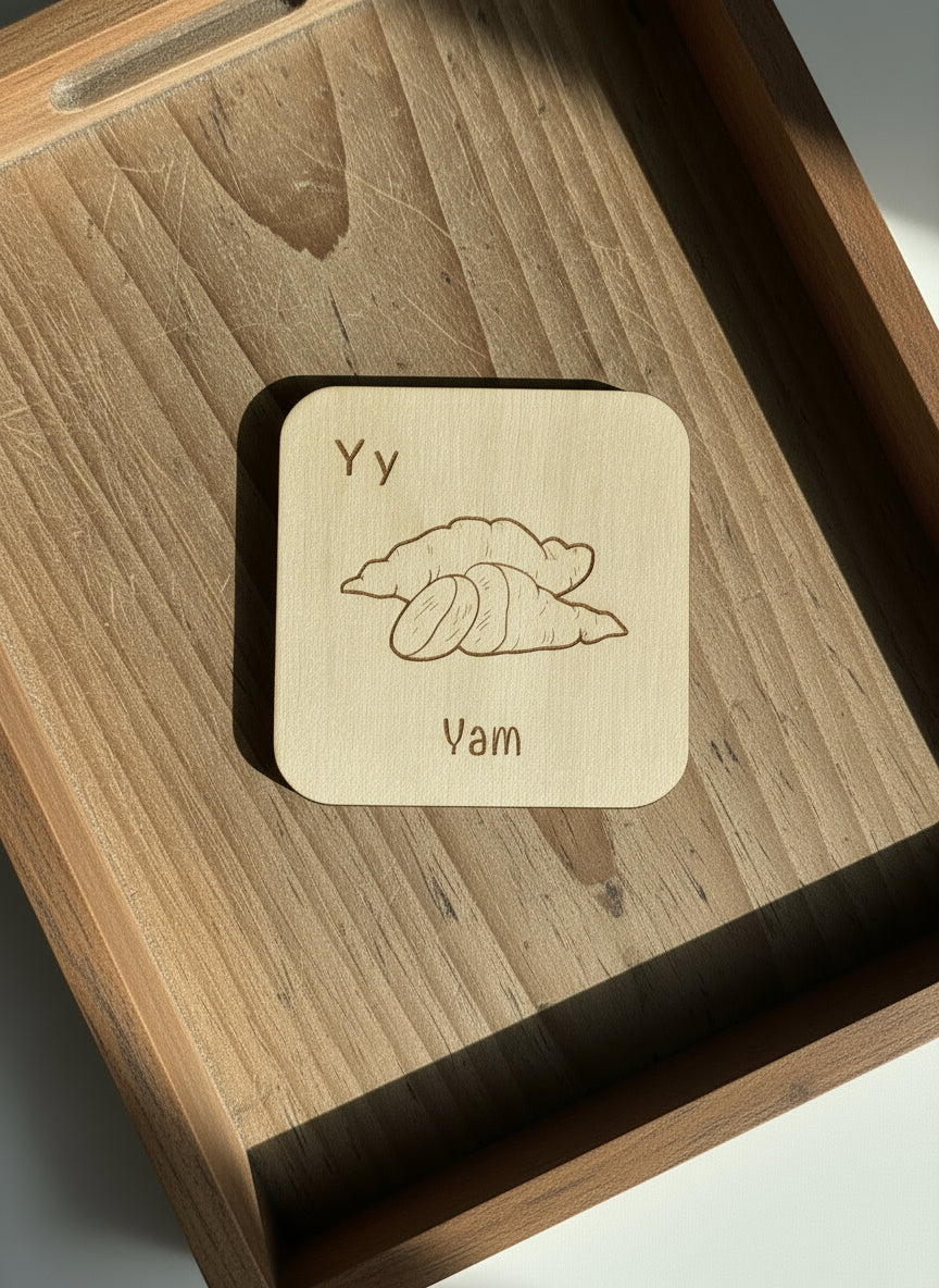 Wooden Alphabet Flashcards – Fruits & Vegetables Edition