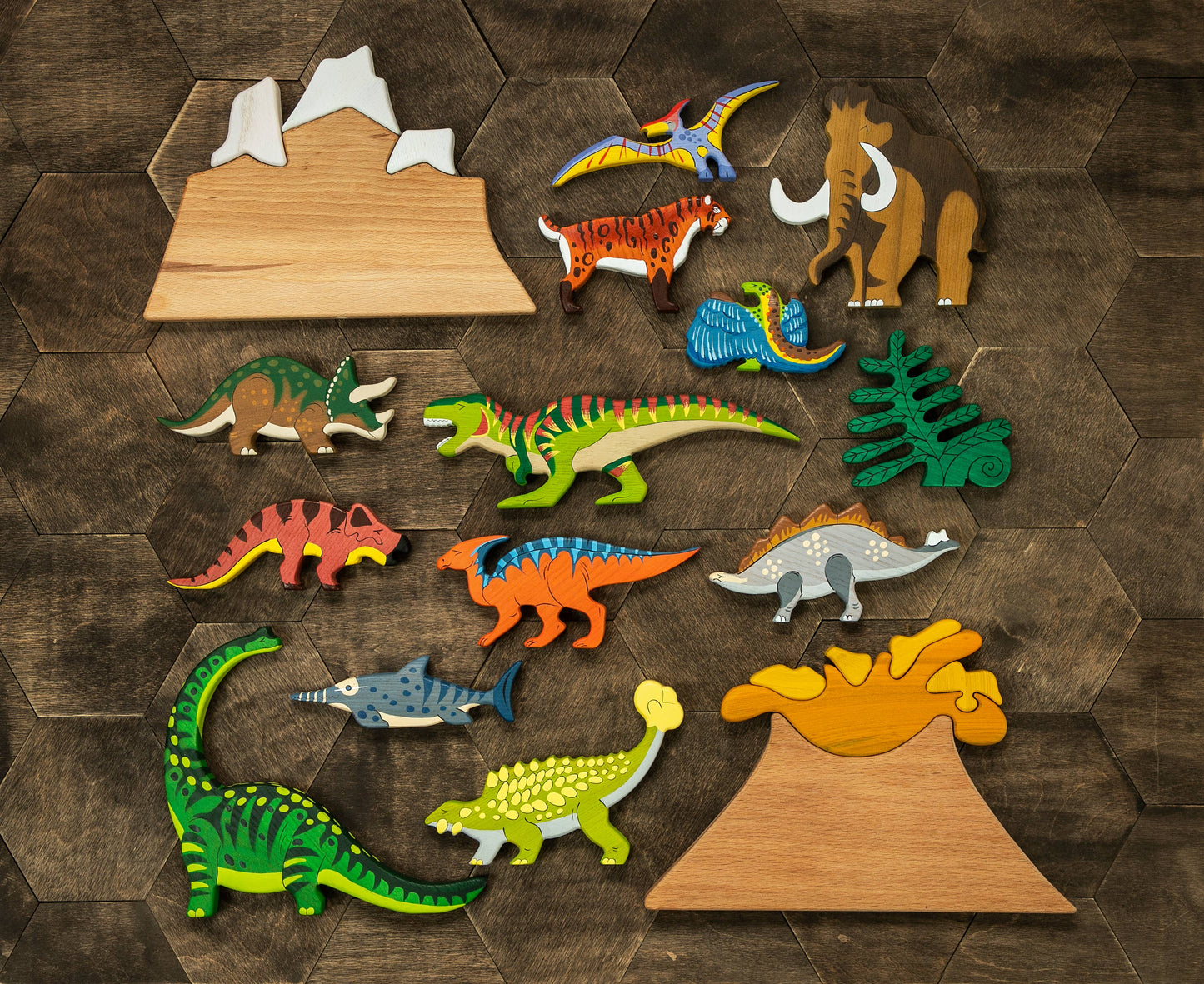 Wooden Diplodocus Seismosaurus figurine Dinosaurs