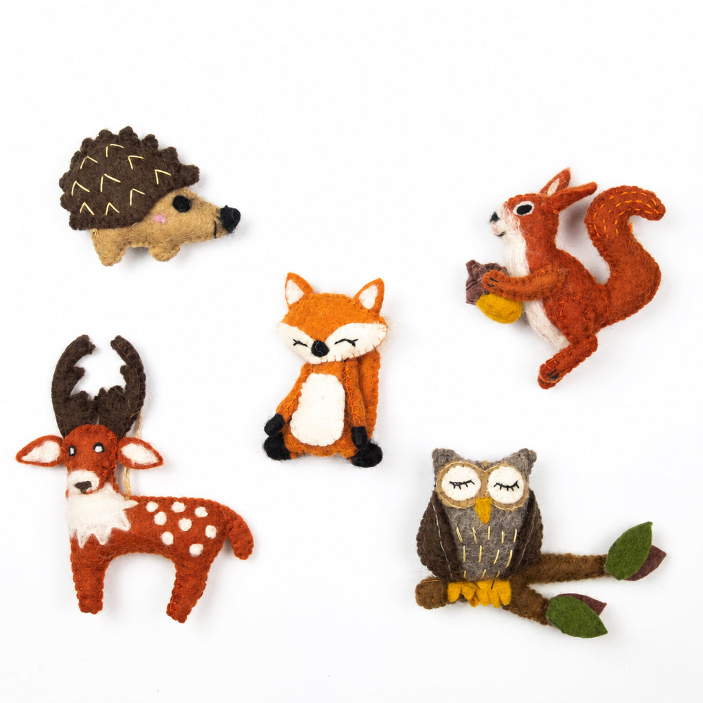 Felt Forest Animals Squirrel, Deer, Hedgehog, Fox and Owl.