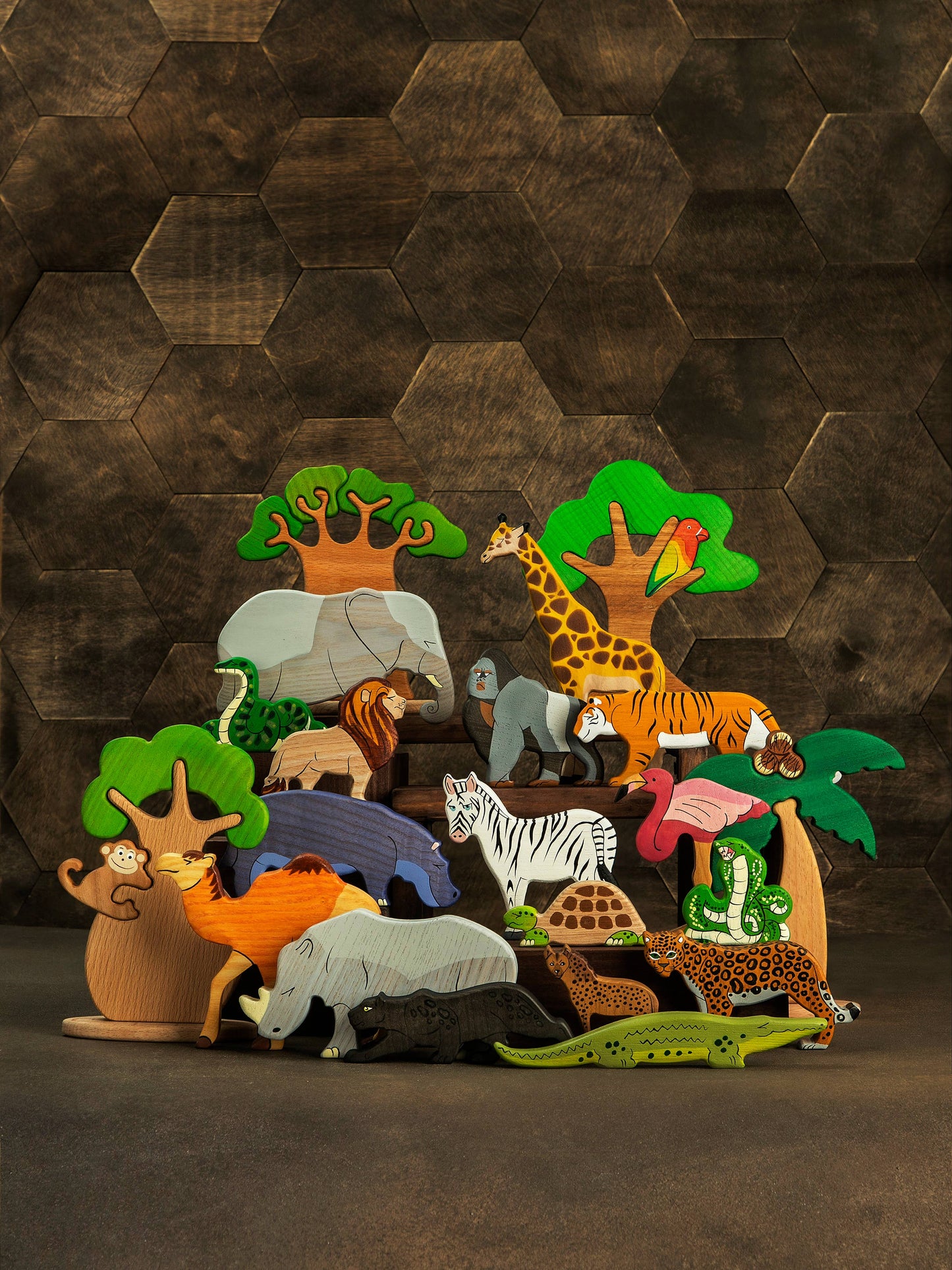 Wooden toy Tiger figurine Safari animal toys African animals