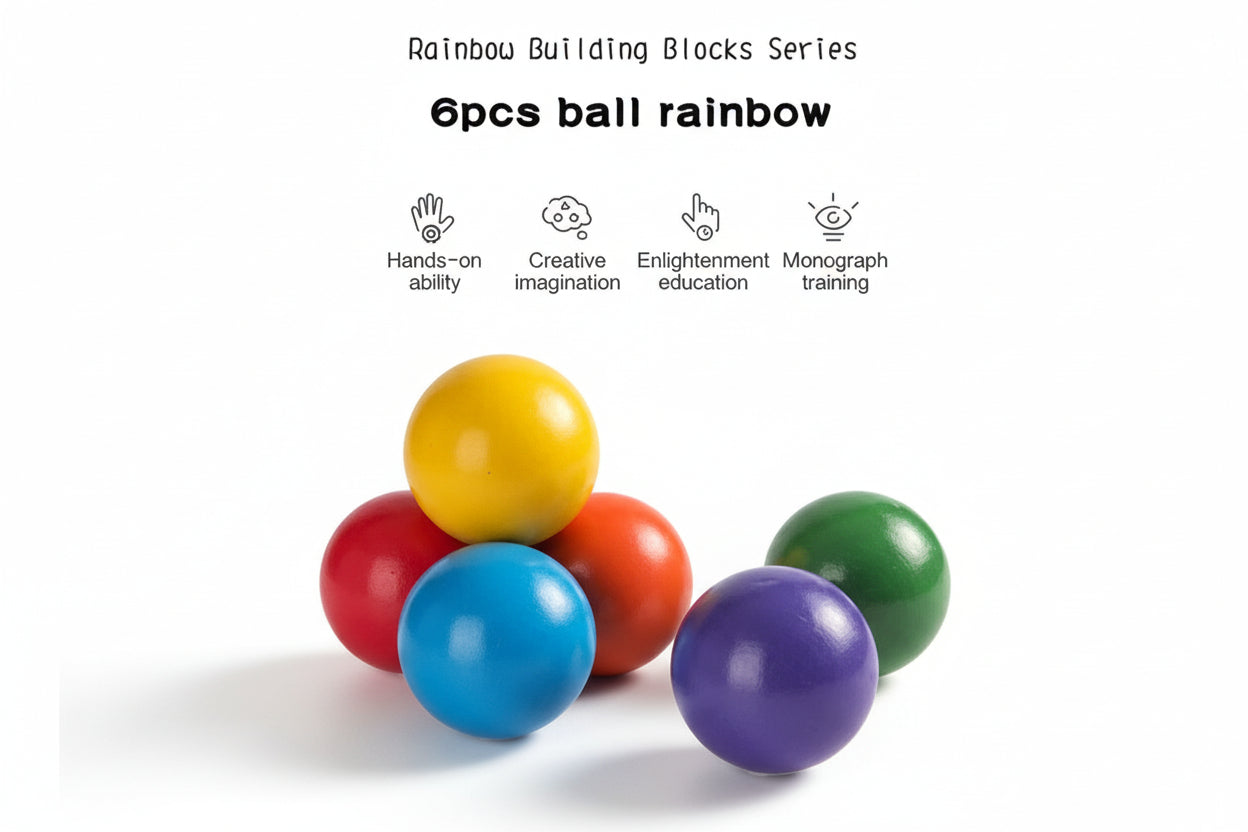 Brand New 6 Pcs Wooden Balls in Rainbow Colors Diameter 1.8”
