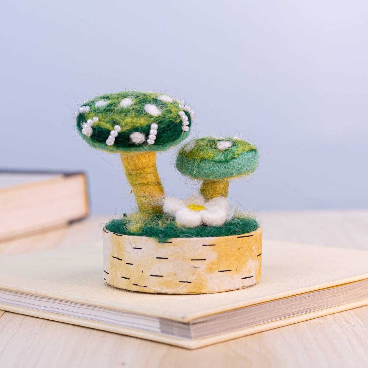 Green Parrot Woodland Felted Mushroom