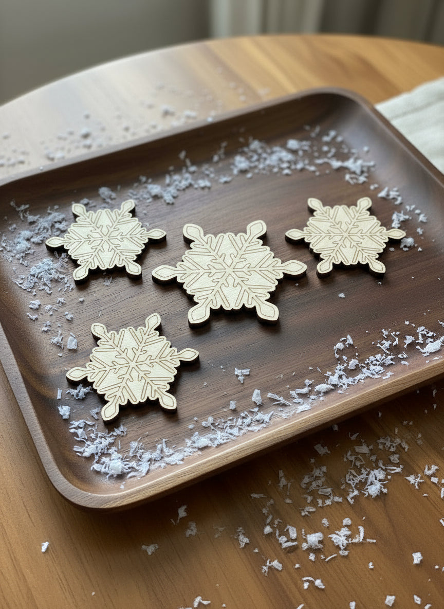 Wooden Snowflakes Handcrafted loose parts (5 pieces) - Crafted in Canada