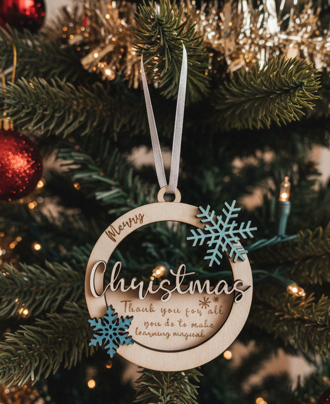 Handcrafted Wooden Christmas Ornament – Teacher Edition