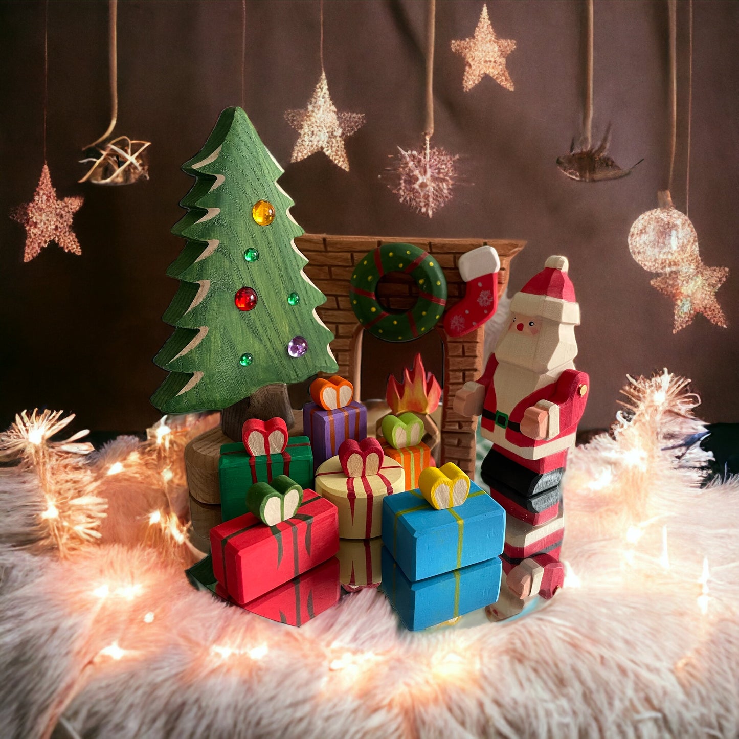Wooden Fireplace Set for Christmas Gift and Decor