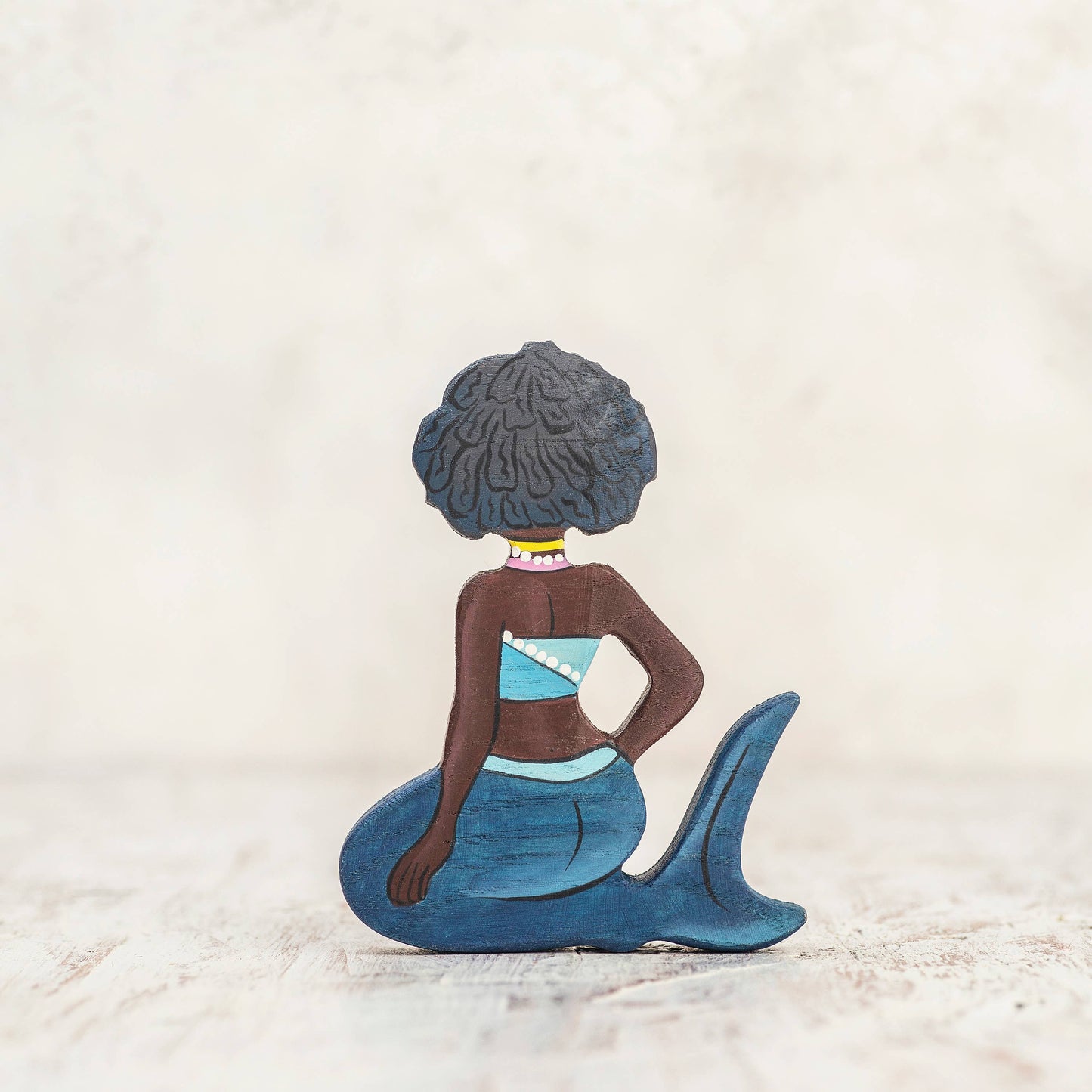Wooden Mermaid toy Afro-American