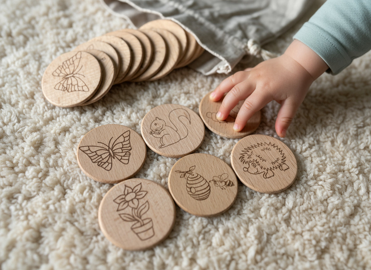 Summer/Spring-Themed Wooden Memory Matching Discs - Set of 24