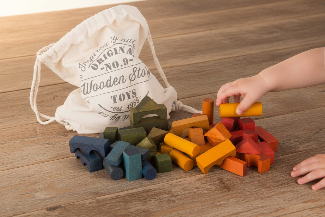 Wooden Blocks In Sack - 100 pcs Rainbow