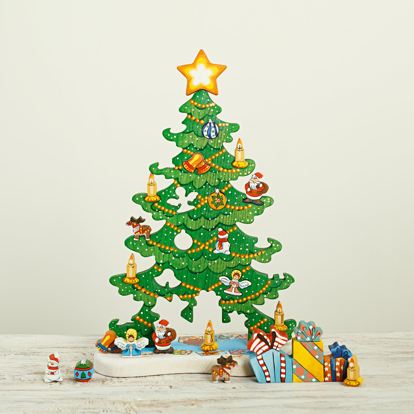 Wooden Caterpillar Big Christmas Tree Puzzle Adventure Calendar