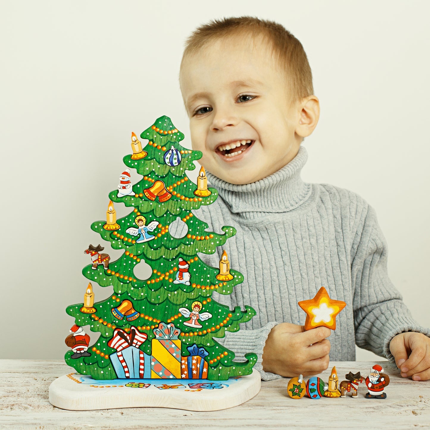 Wooden Caterpillar Big Christmas Tree Puzzle Adventure Calendar