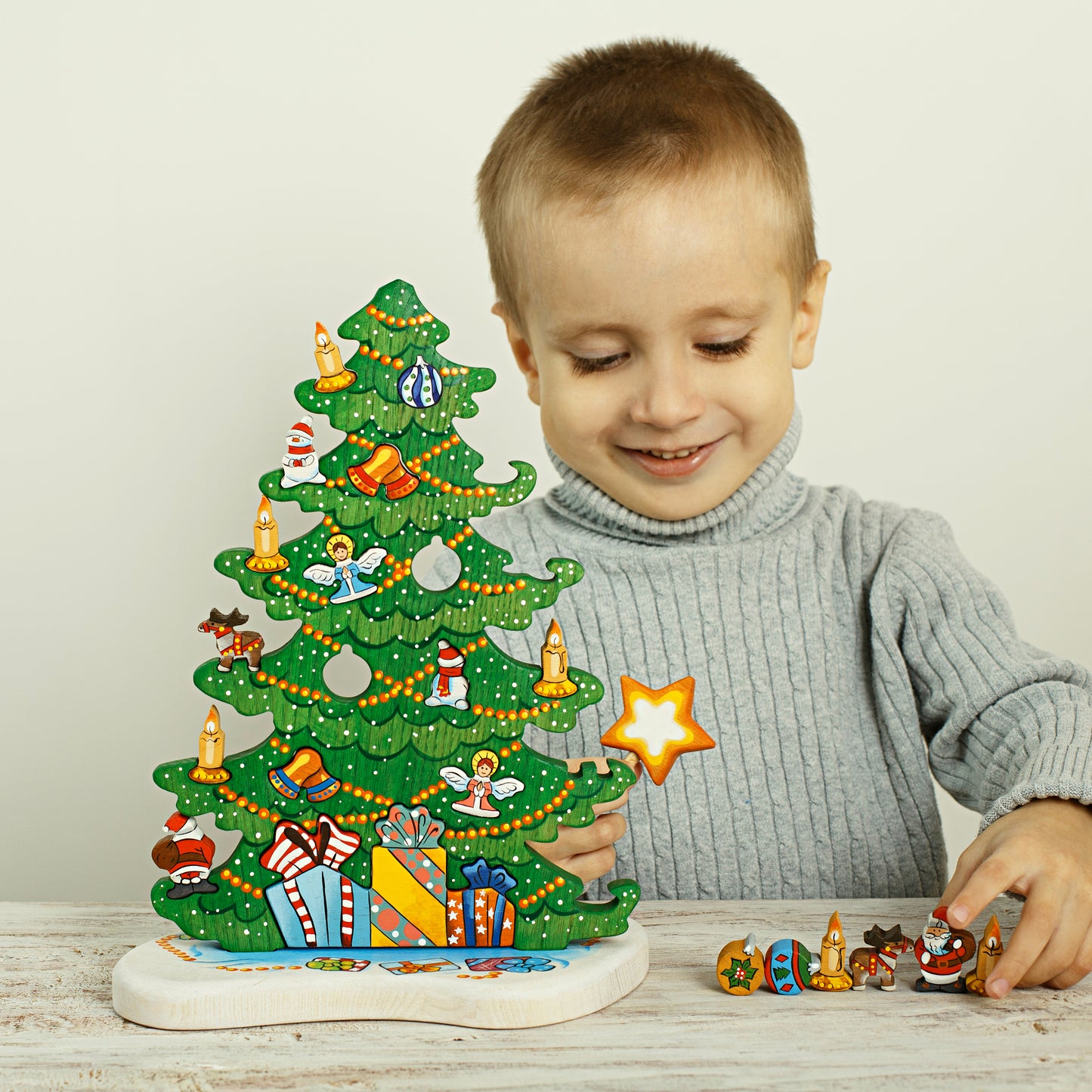 Wooden Caterpillar Big Christmas Tree Puzzle Adventure Calendar