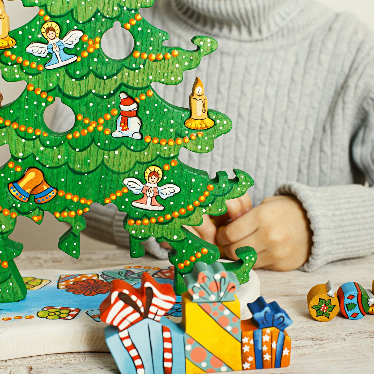 Wooden Caterpillar Big Christmas Tree Puzzle Adventure Calendar