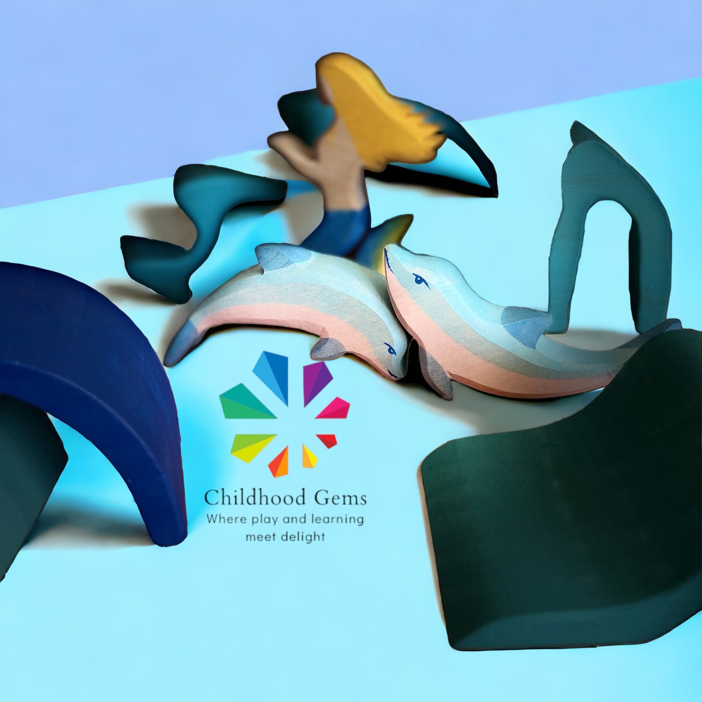 Wooden Handcrafted Dolphin Pair