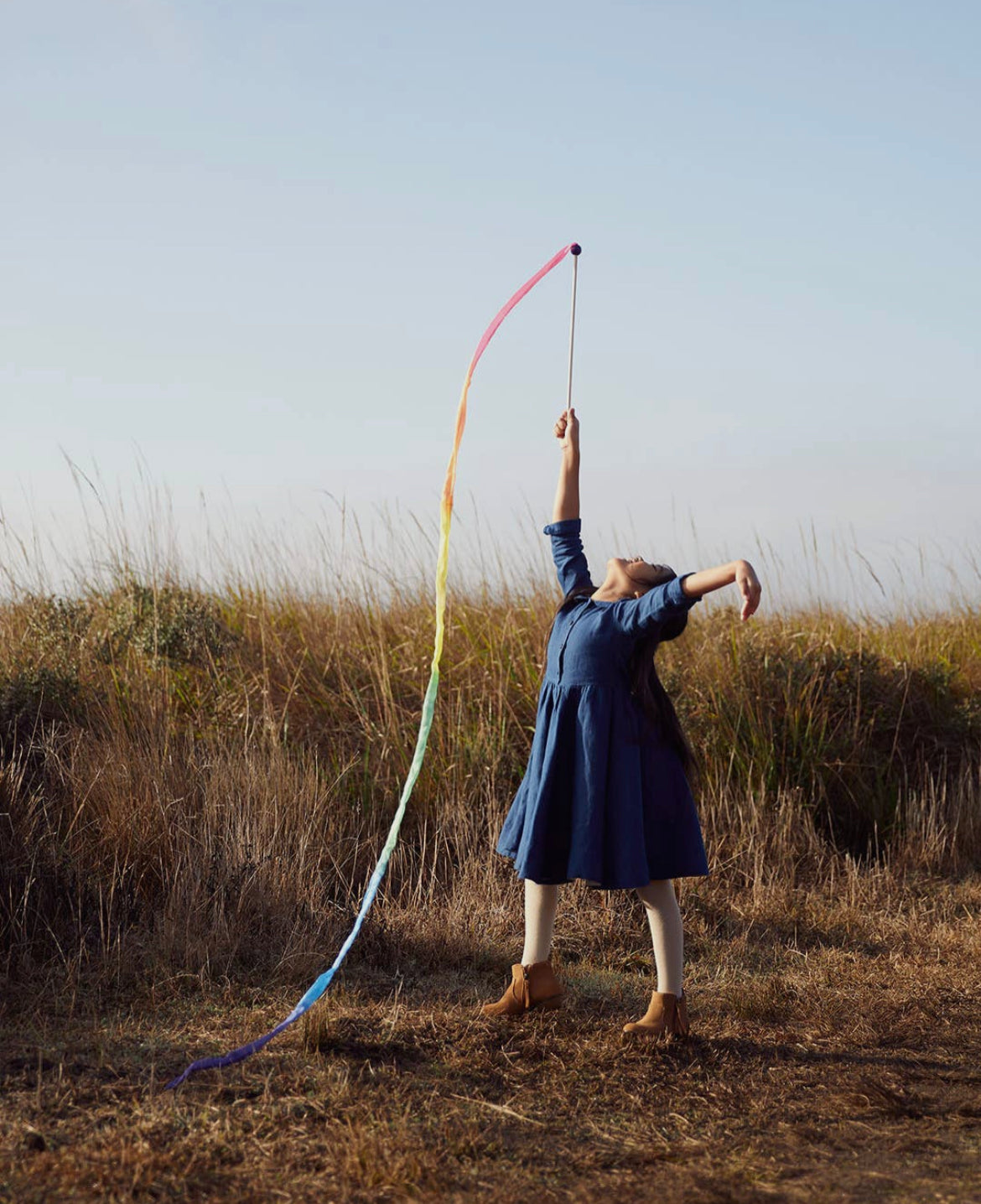 Rainbow Silk & Wood Streamer -
Wand For Pretend Play