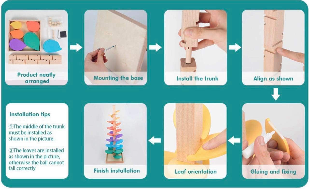 Large Wooden Marble Run Tree in Macaron Colours