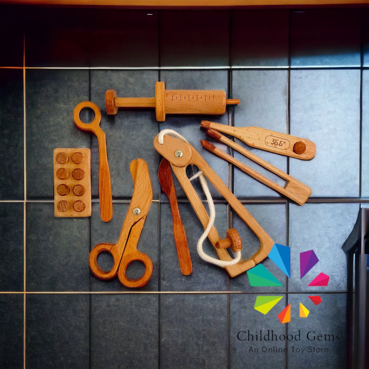 Medical Kit Toy - Doctor Wooden Pretend Play - Set of Medical Instruments in Bag