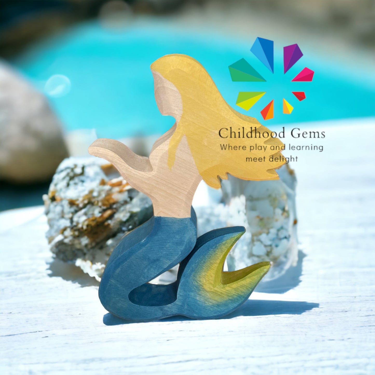 Hand Crafted Wooden Mermaid Toy for Open-ended Play