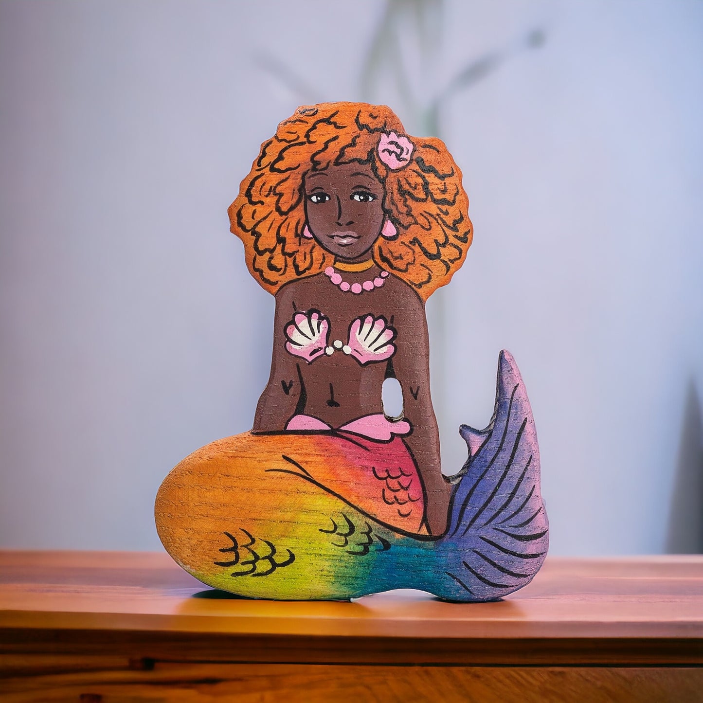 Wooden Mermaid Red-Haired toy Afro-American
