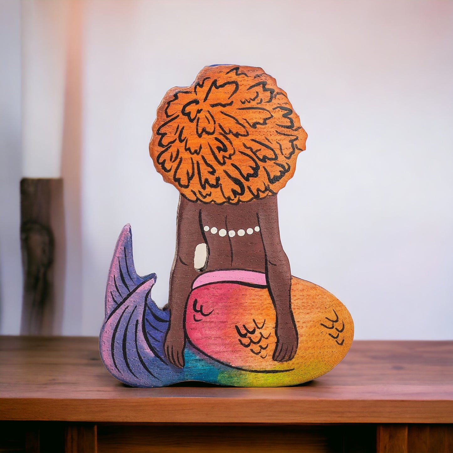 Wooden Mermaid Red-Haired toy Afro-American