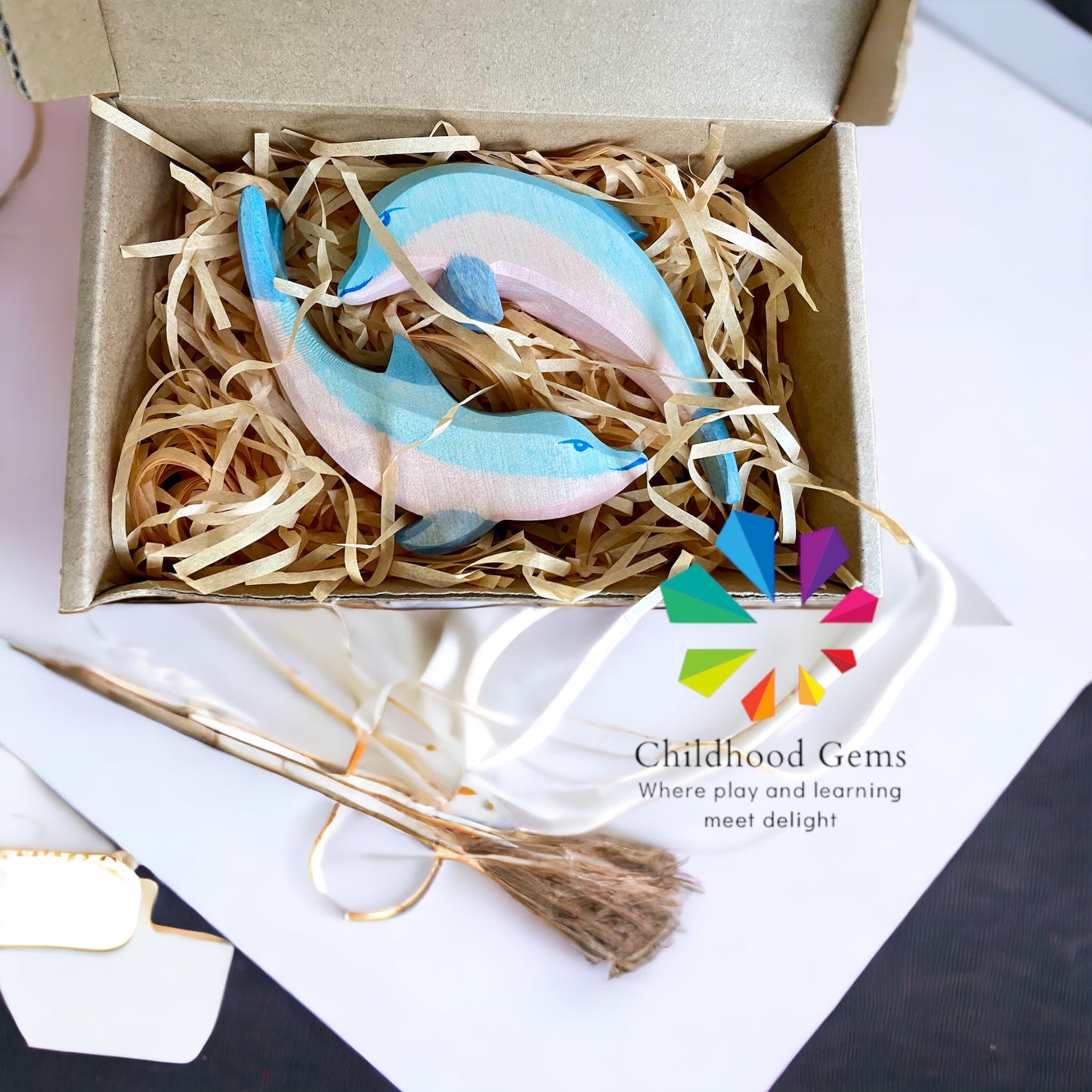 Wooden Handcrafted Dolphin Pair