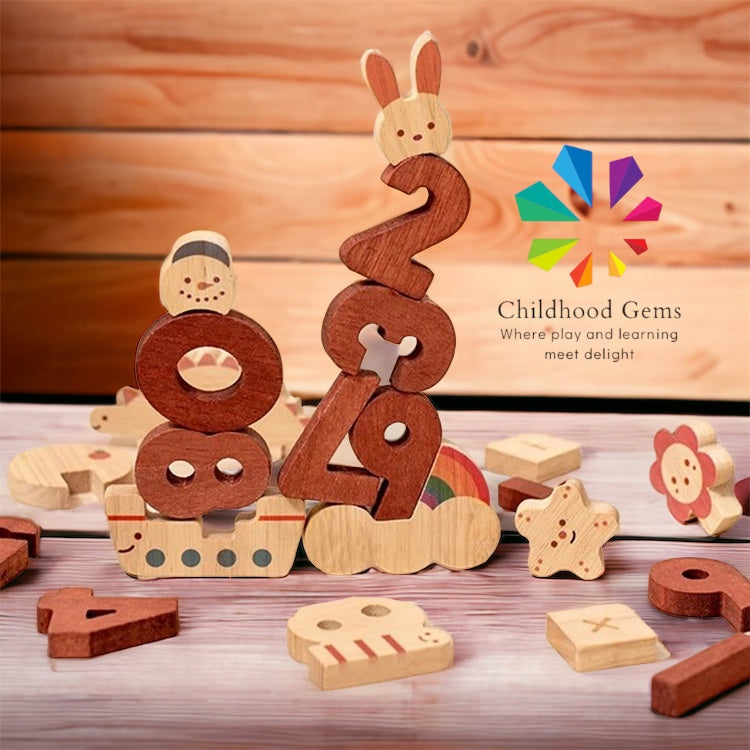 Wooden Number Stacking Play Blocks for Toddlers