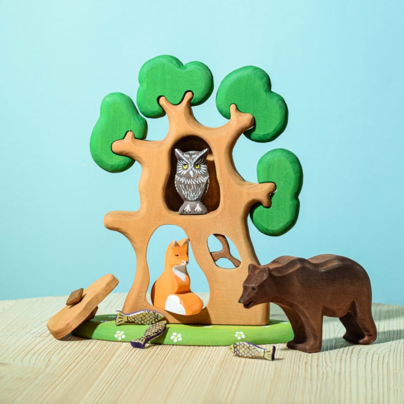 Bumbu Toy Waldorf handcrafted wooden Fairy | Doll | Hut | Tree House with forest animals