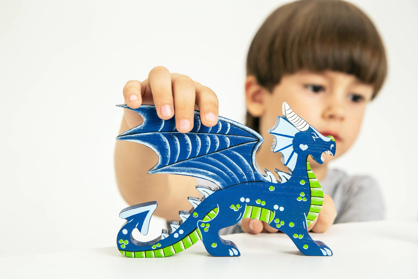 Wooden Dragon figurine Fairy creature Blue dragon