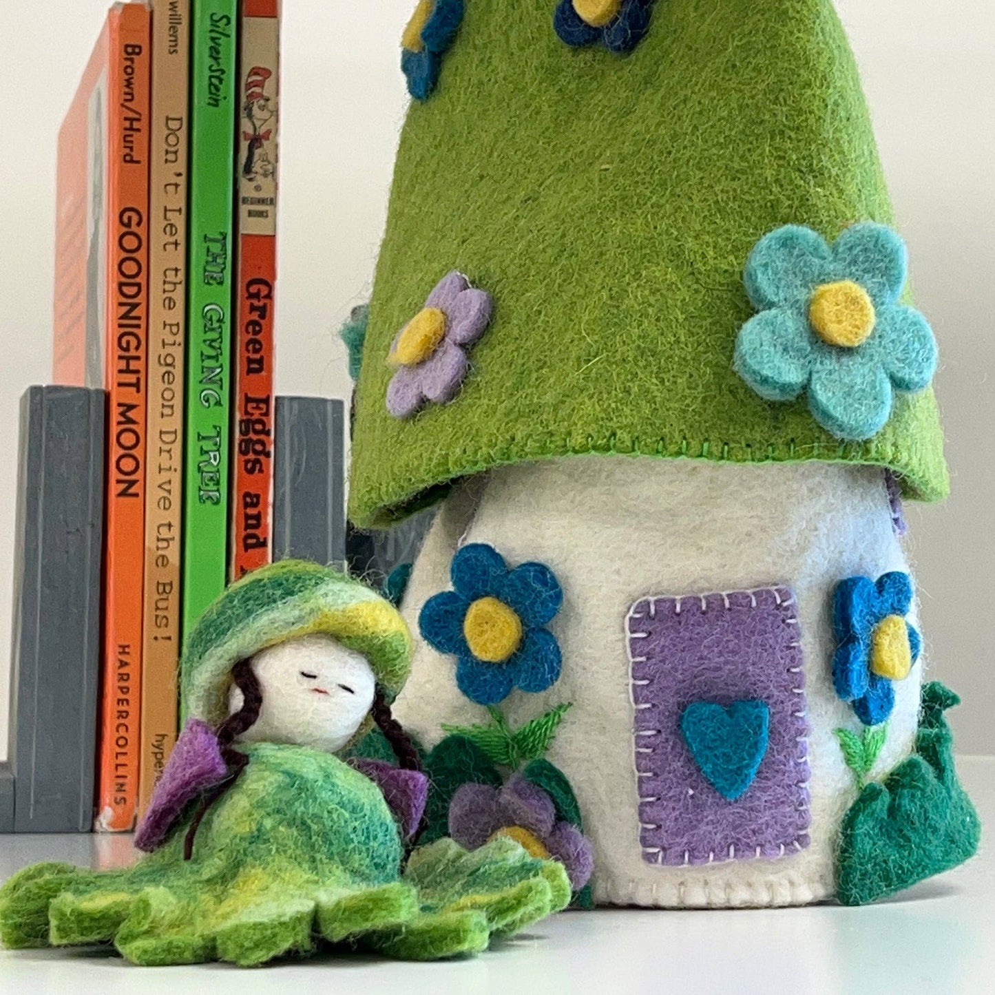 Global Crafts - Handcrafted Blue Flower Felt Fairy House