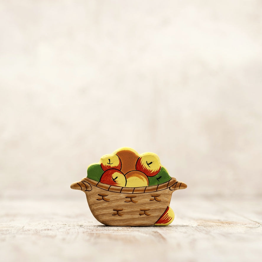 Handcrafted Wooden Apple Basket Toy