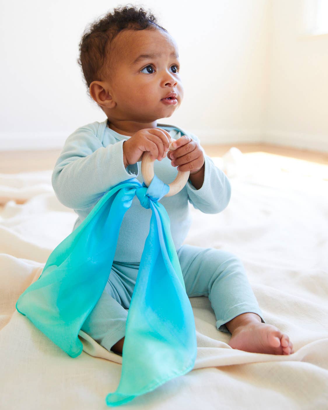 Natural Baby Teether - 100% Mulberry Silk and Maple Ring