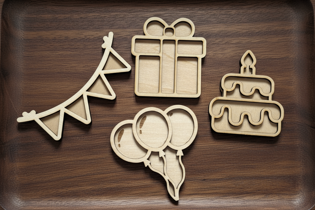 Wooden Sensory Mini Trays - Birthday Theme