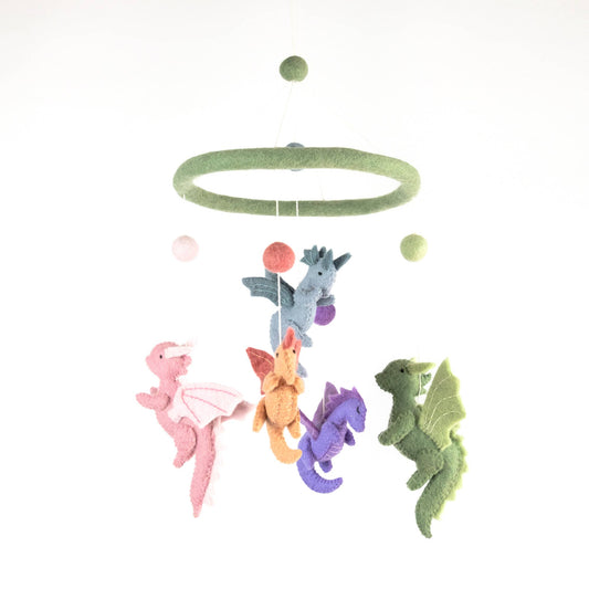 Nursery Cot Mobile - Felt Baby Dragon Pastel
