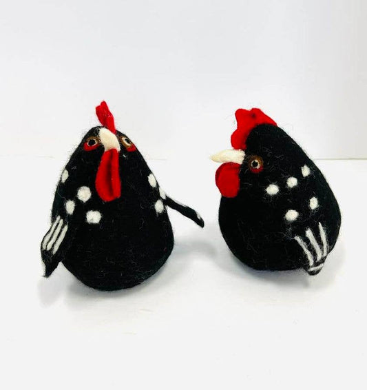 Felt Rooster - Black with White Spots