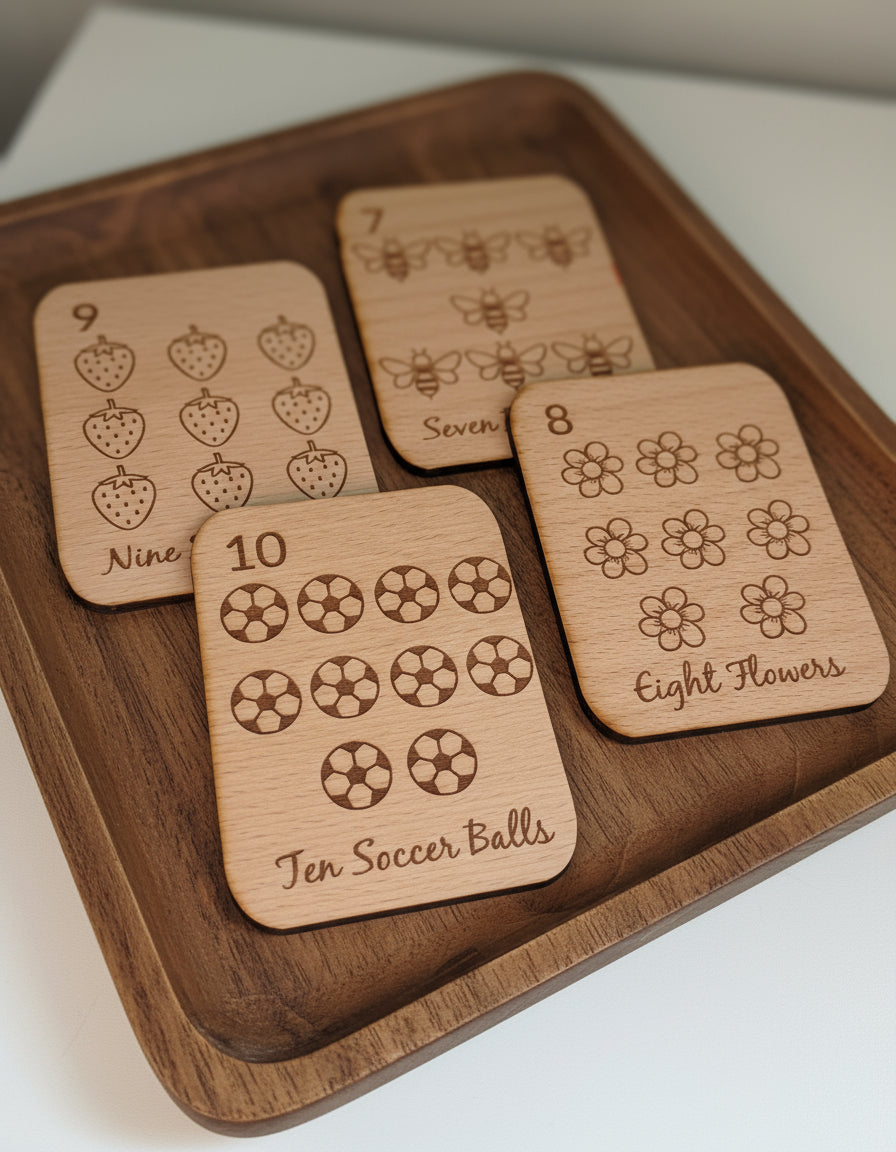 Wooden Number / Counting Flashcards for Preschoolers