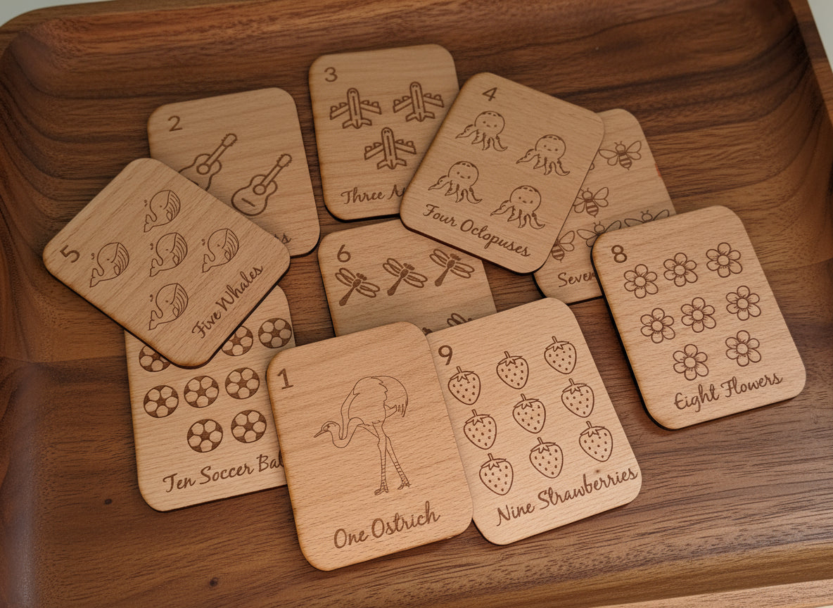 Wooden Number / Counting Flashcards for Preschoolers