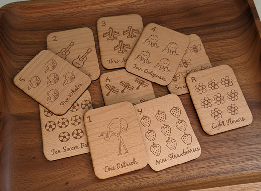 Wooden Number / Counting Flashcards for Preschoolers