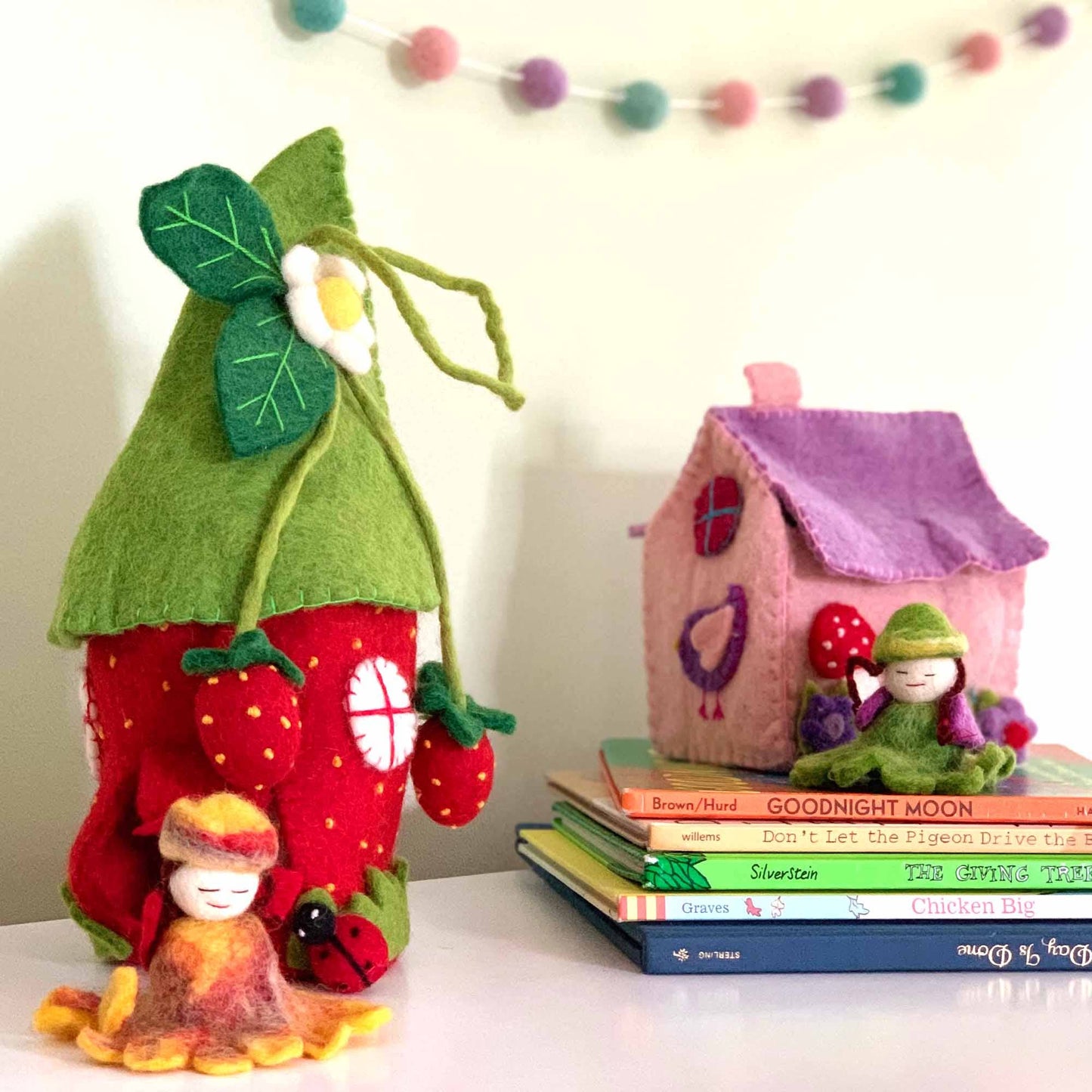 Global Crafts - Handcrafted Strawberry Felt Fairy House