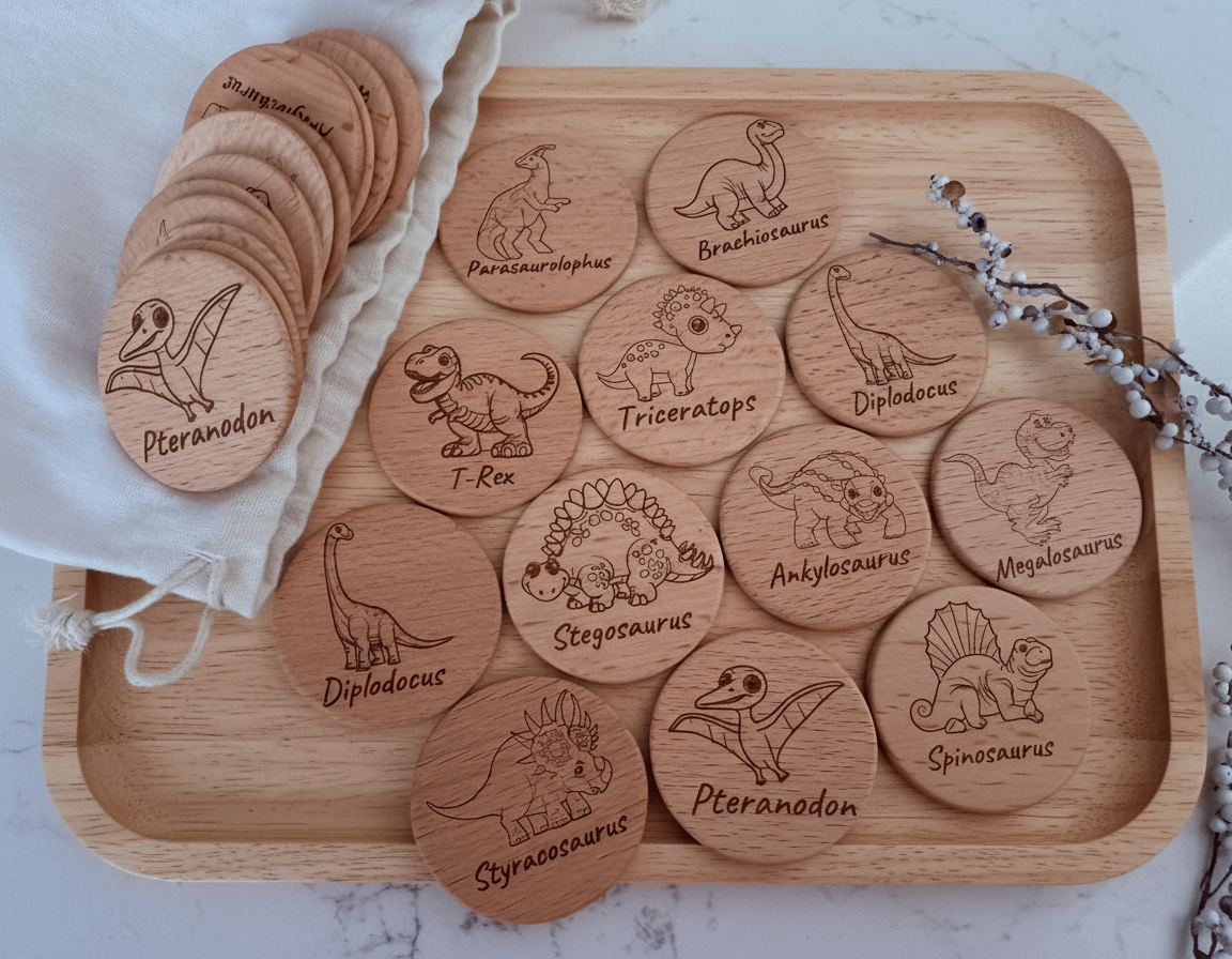 Wooden Dinosaur Memory Game – 24-Pcs Matching Set