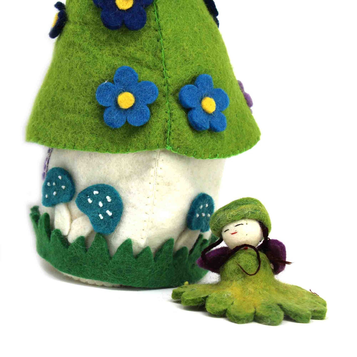 Global Crafts - Handcrafted Blue Flower Felt Fairy House