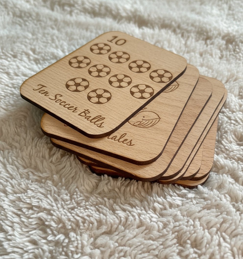 Wooden Number / Counting Flashcards for Preschoolers