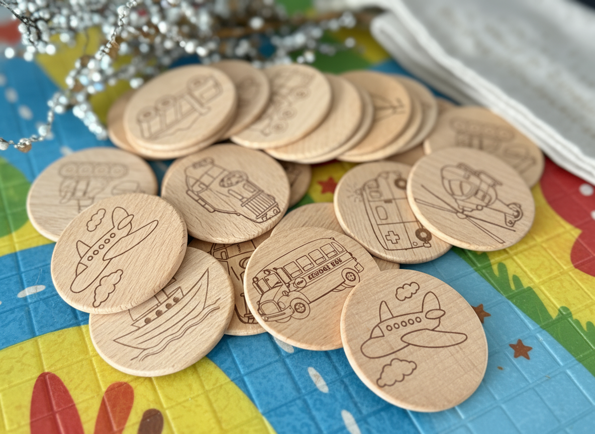 Wooden Vehicle Memory Playset |  Matching Game (24pcs)