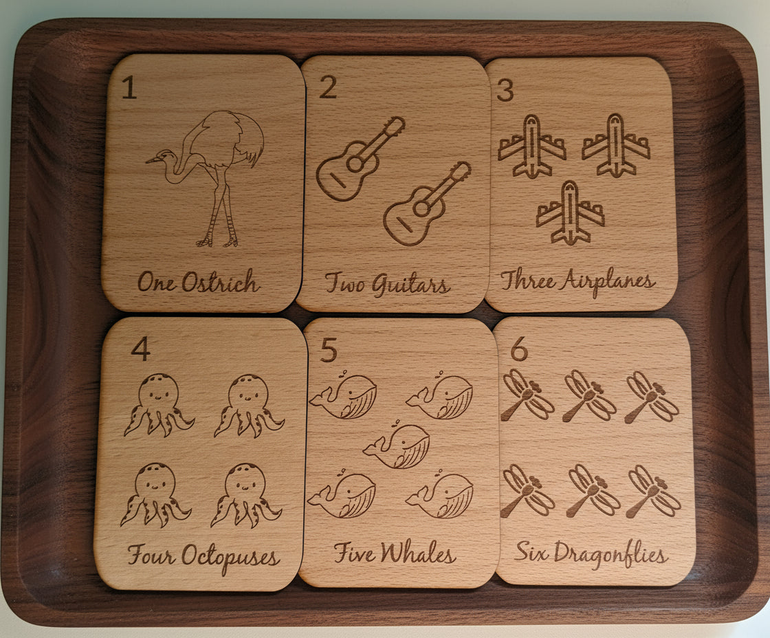 Wooden Number / Counting Flashcards for Preschoolers