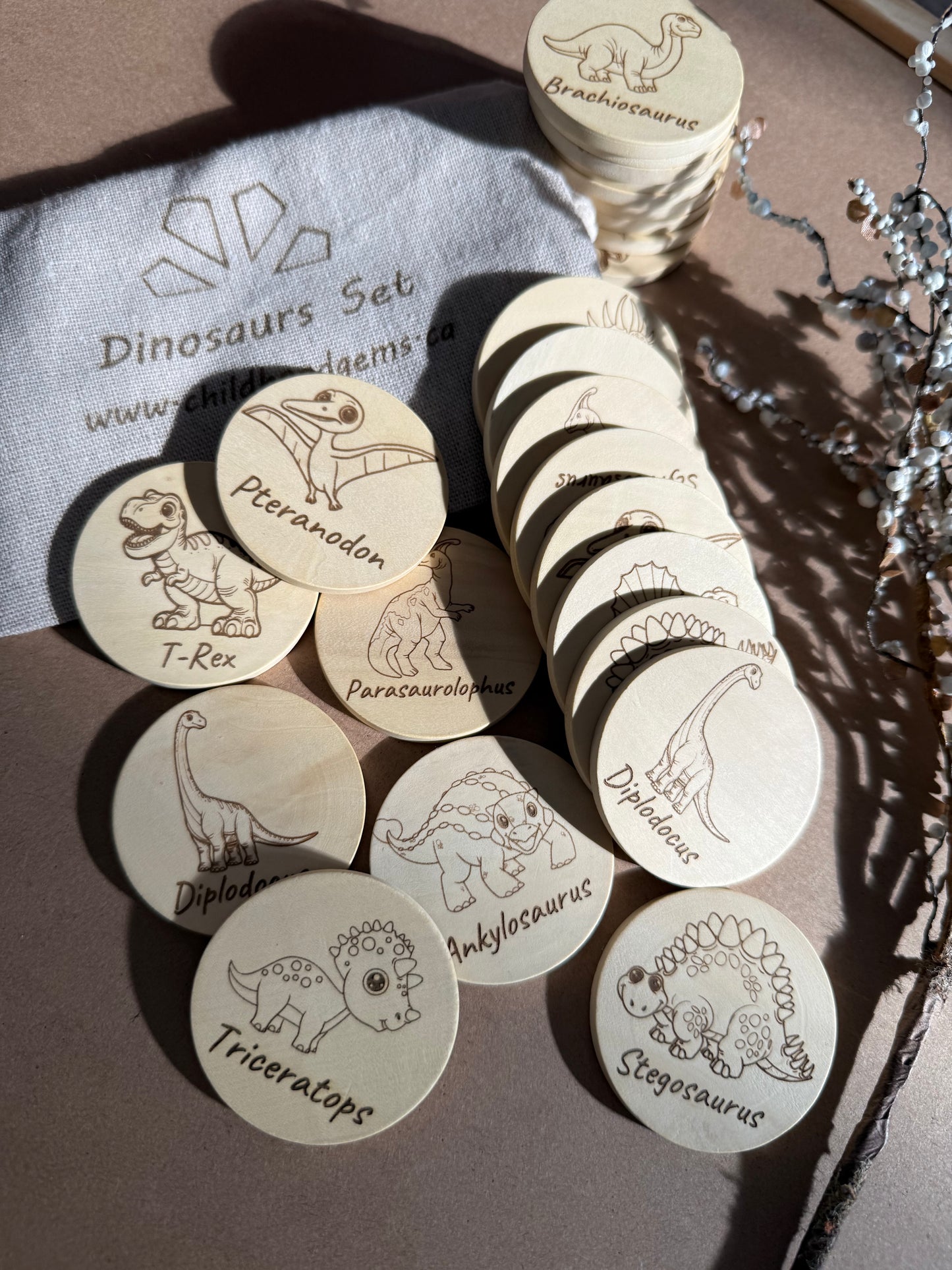 Wooden Dinosaur Memory Game – 24-Piece Matching Set