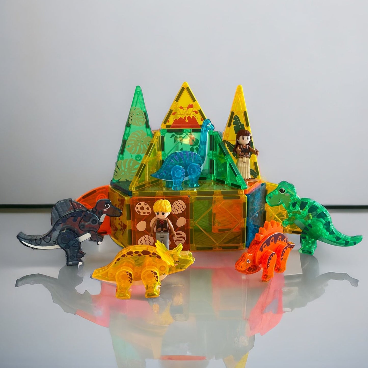 Strong Magnetic Tiles With Printing Dinosaurs (49pcs Set)