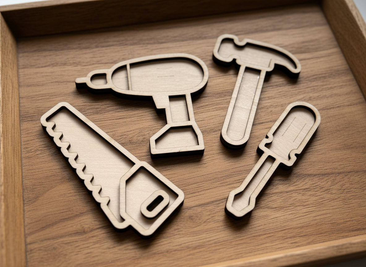 Handy Man (Carpenter) Theme Wooden Mini Sensory Bin Filler Tray - Crafted in Canada