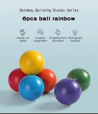 Brand New 6 Pcs Wooden Balls in Rainbow Colors Diameter 1.8”