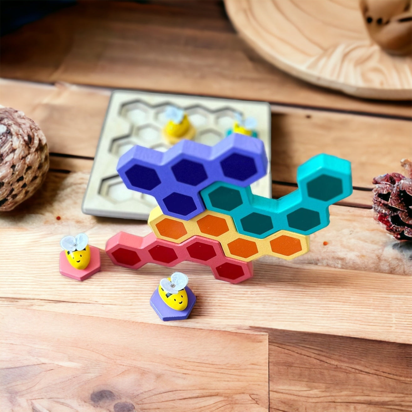 Wooden Beehive Building Block & Puzzle, Problem Solving |Two in One Game.