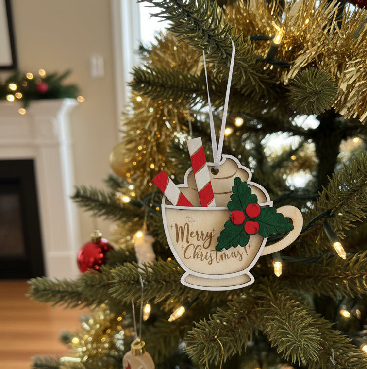 Handcrafted Wooden Christmas Ornament Mug