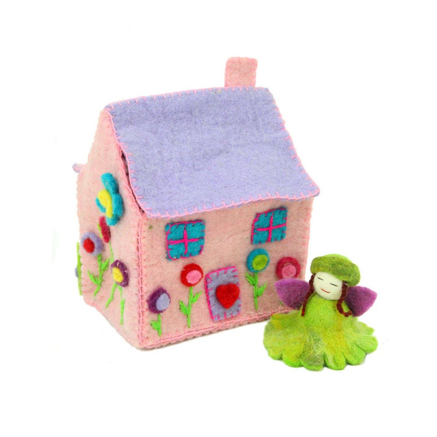 Global Crafts - Handcrafted Pink Felt Fairy House